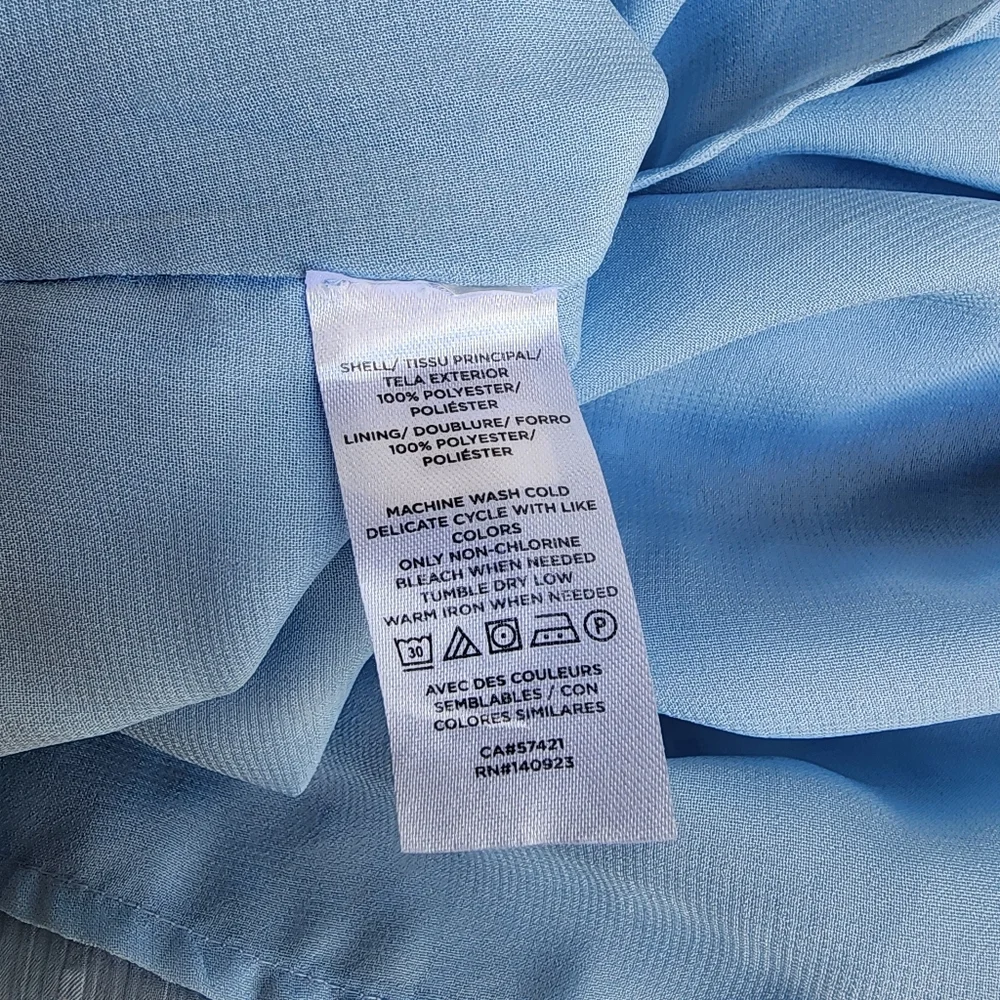 Loft Swiss Dot Ruffle Neck Balloon Sleeve Blouse Light Blue Sheer Boho Keyhole M - Picture 12 of 12